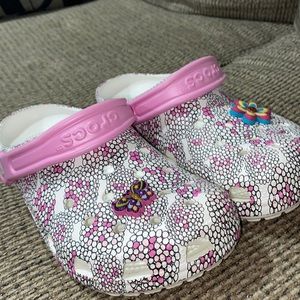 Limited edition women’s size 7 crocs with jibbitz
